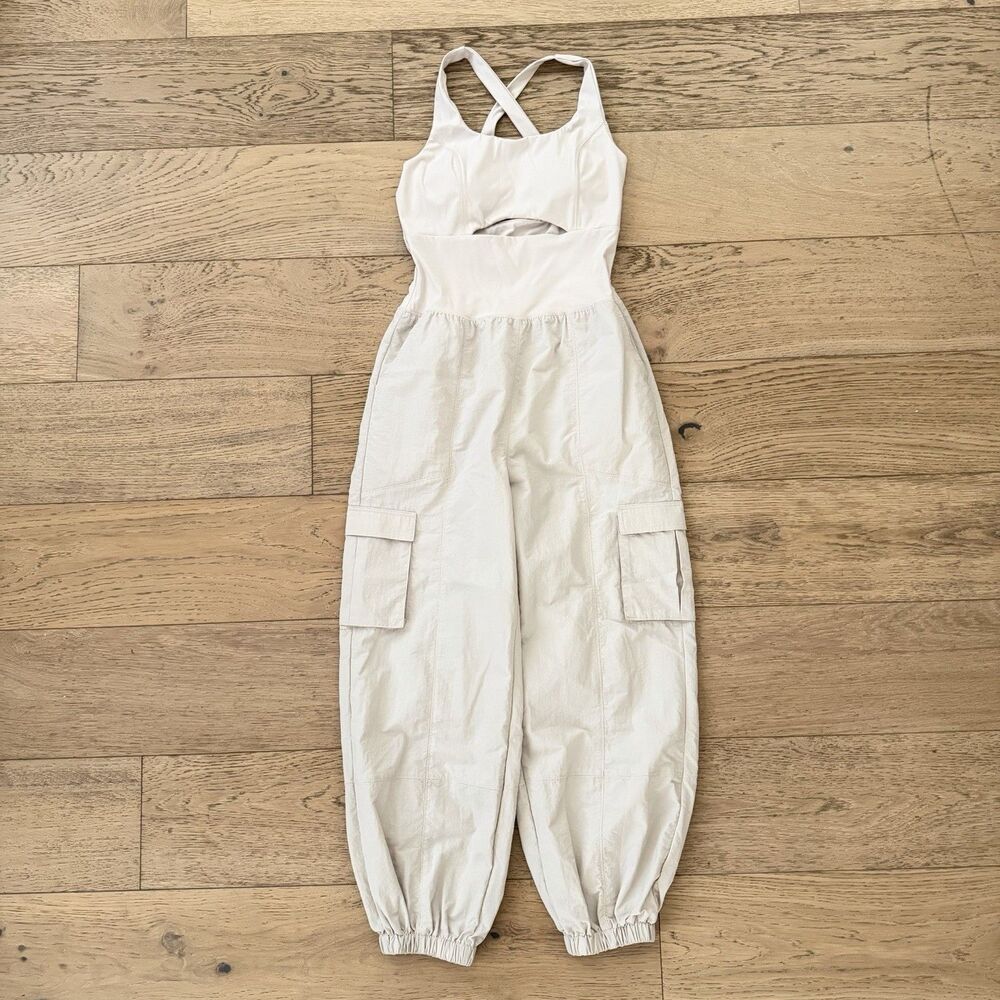 Alter’d State AS Revival Ball Out Jumpsuit Women M Ivory Cargo Cutout Utility